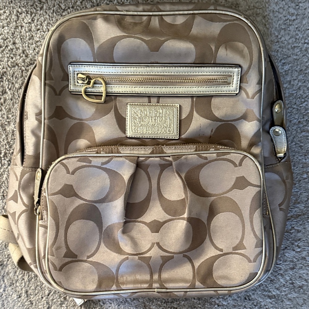 Coach Tan and Gold Signature Backpack